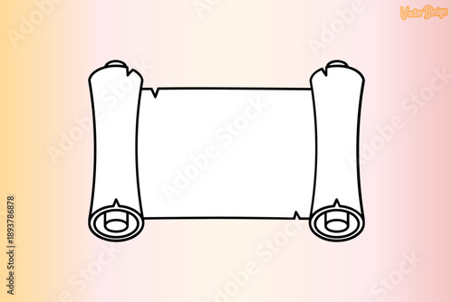 Traditional Chinese Paper Scroll Frame Vector, Oriental Banner Border Outline, Ancient Asian Calligraphy Scroll Illustration, Vintage Hand Drawn Minimal Line Art Template