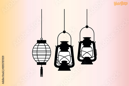vector light bulb, lamp, light, lantern black silhouette