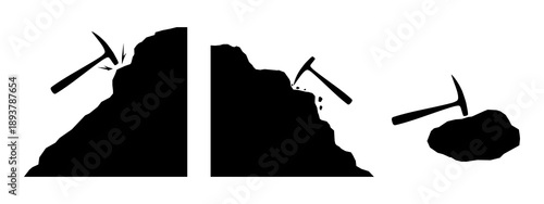 Pick hammer hitting black rock