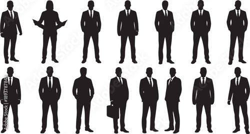 Collection of businessmen in various poses and suits
