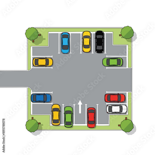 Top View of Parking Lot with Cars