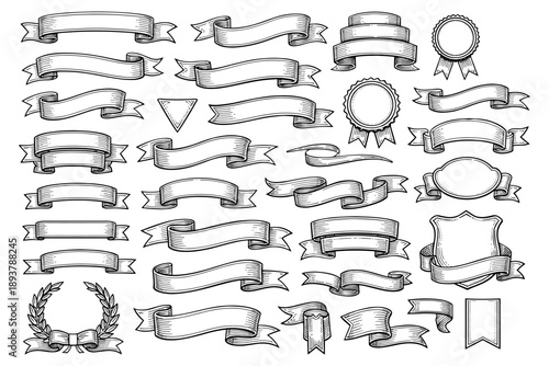 Black and white vintage ribbons and badges collection