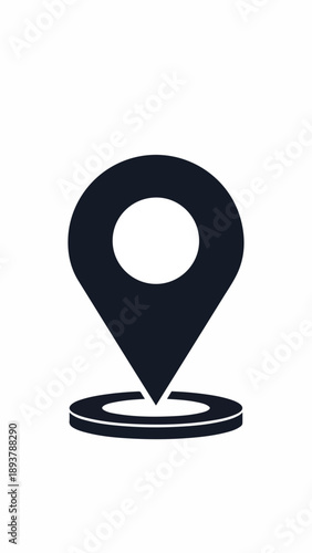 Black Map Pin Icon on White Background.