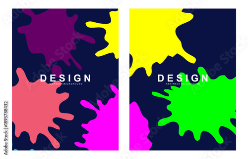 Vector illustration. Collection of paint splash style overlays. Abstract multicolored layers on dark background. messy colorful ink splashes. Design posters, covers, layouts, photo frames, social medi