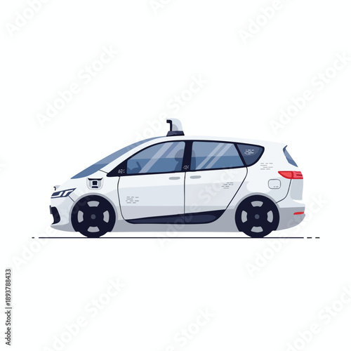 Self driving car illustration on white background