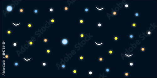 Colorful Night Lights and Confetti for Celebration and Festive Themes dark blue background.