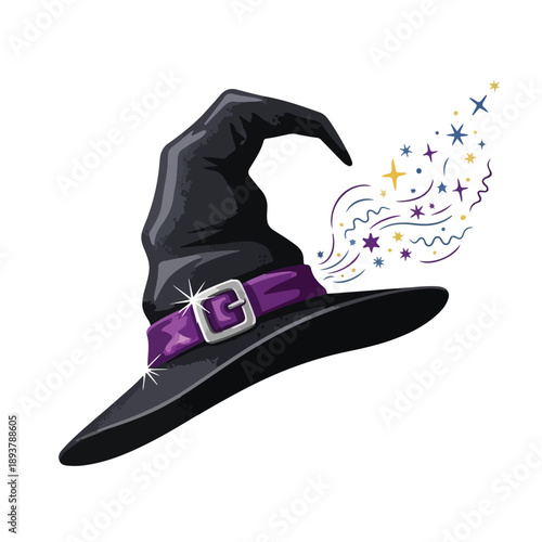 Black Witch Hat with Purple Band Magic.