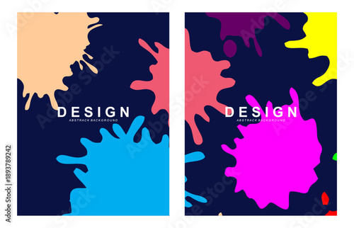 Vector illustration. Collection of paint splash style overlays. Abstract multicolored layers on dark background. messy colorful ink splashes. Design posters, covers, layouts, photo frames, social medi