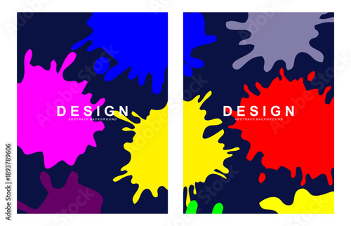 Vector illustration. Collection of paint splash style overlays. Abstract multicolored layers on dark background. messy colorful ink splashes. Design posters, covers, layouts, photo frames, social medi