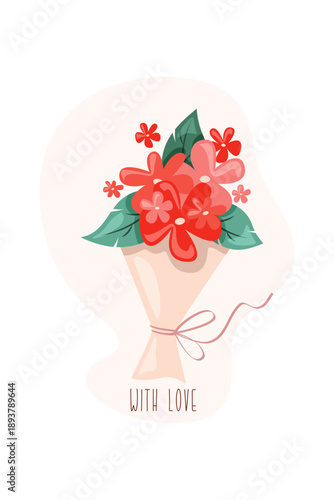 Bouquet of flowers, vector illustration, postcard