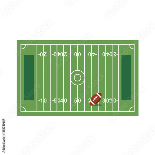 American Football Field Top View with Ball