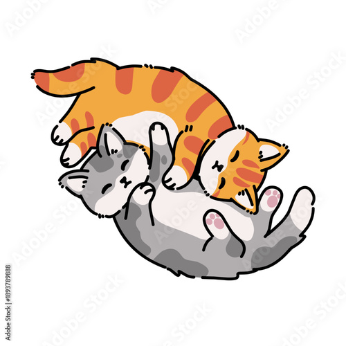 Cute colorful cats cuddling and sleeping together, soft and heartwarming illustration symbolizing love, comfort, and companionship, perfect for pet, kids, and cozy designs.