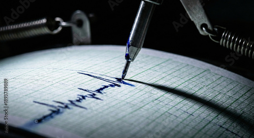 Photos Seismograph Needle Recording Earthquake Waves on Graph Paper