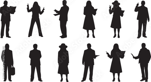 Silhouettes of business people in various poses and attire