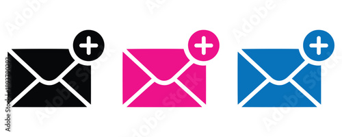 New message email icon set in black, pink, and blue colors