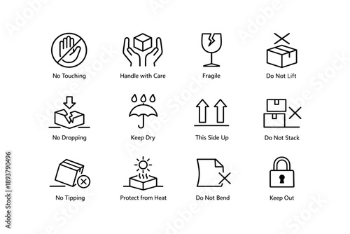 Shipping and handling symbols for safe packaging and transportation