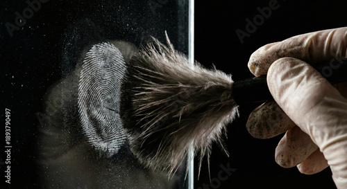 Tableau sur toile Forensic Brush Dusting Fingerprint Evidence on Glass Surface