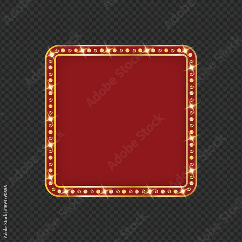 Vintage glowing marquee sign with red background for theater or show announcement