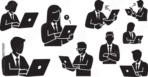 Business professionals working on laptops in a modern office