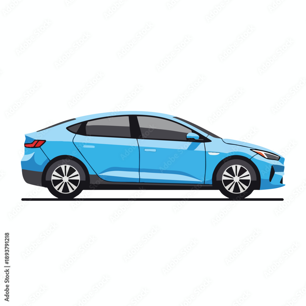 Fototapeta premium Blue Car Side View Illustration