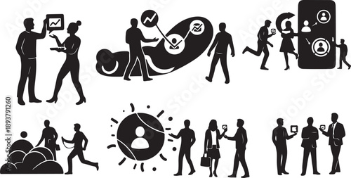 Business people communicating and working together in office settings