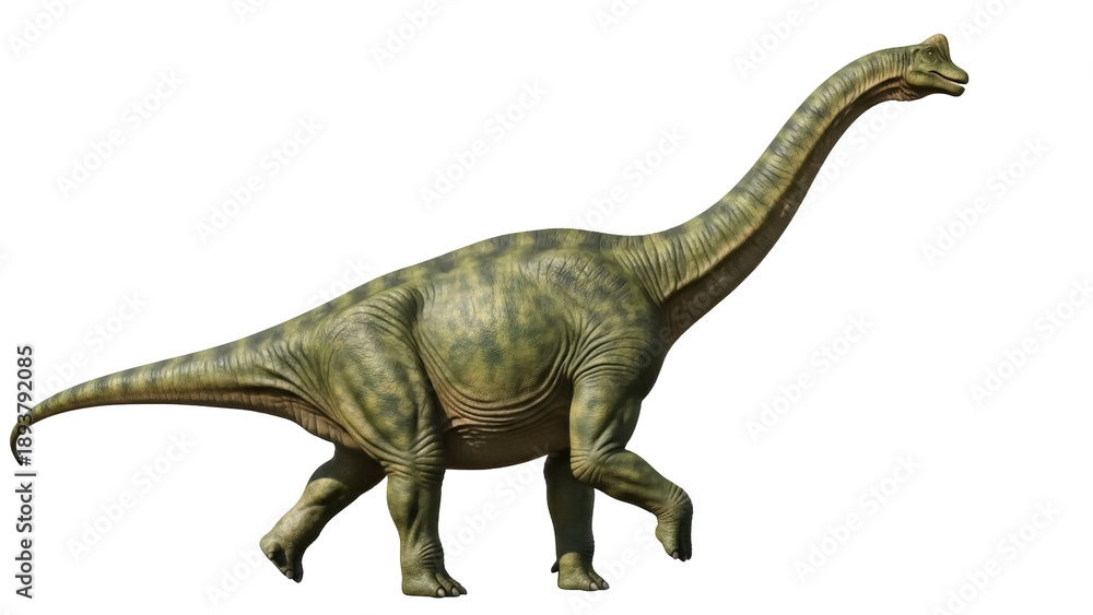 Fototapeta premium Isolated brachiosaurus dinosaur side view of prehistoric animal with long neck, no background