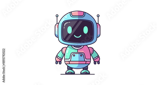 Cute Friendly AI Chatbot Robot Character on White Background