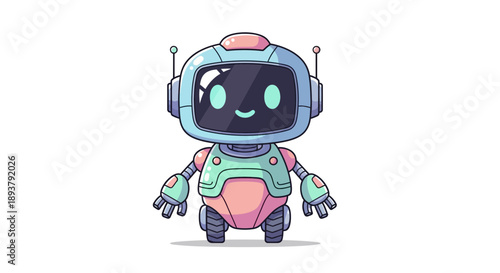Cute Friendly AI Chatbot Robot Character on White Background