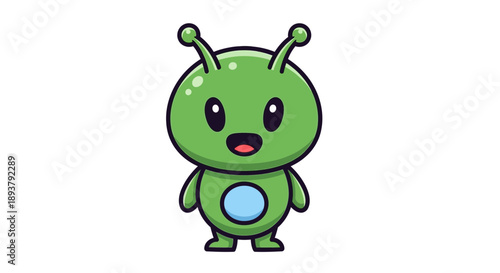 Cute Friendly Green Alien Character Illustration Isolated on White Background