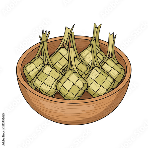 Bowl of Wrapped Food Items Illustration.