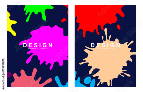 Vector illustration. Collection of paint splash style overlays. Abstract multicolored layers on dark background. messy colorful ink splashes. Design posters, covers, layouts, photo frames, social medi
