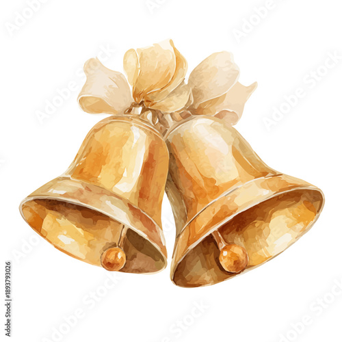 Watercolor Christmas Bells vector, artistic painting style, high-resolution illustration on a pure white background.