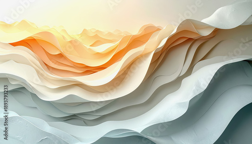 Abstract Paper Cutout with Layered Waves and Warm Light Tunnel