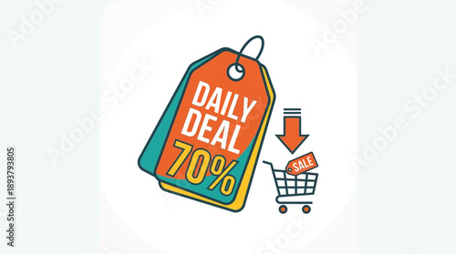 70% Off Sale Tag in Shopping Cart Graphic Illustration