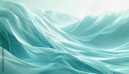 Abstract icy landscape of flowing translucent material, sharp light, cool tones