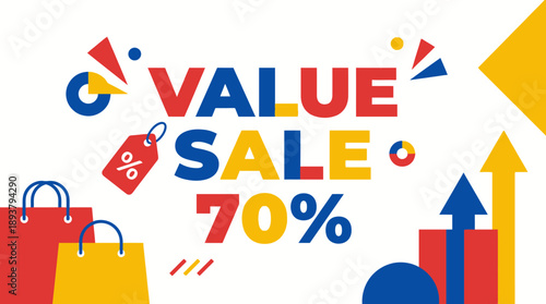 Value Sale Event for 70% Off Shopping Deals in Colorful Graphic Design