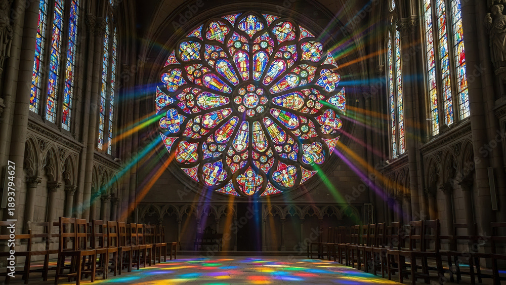 Obraz premium Sunlight Streaming Through Gothic Cathedral Stained Glass