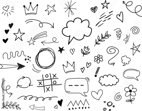 A collection of hand drawn doodles and symbols