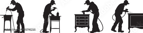 Silhouette illustration showing a man changing posture while lifting and working at a table, explaining poor body mechanics, workplace ergonomics, physical strain, and back pain risks.