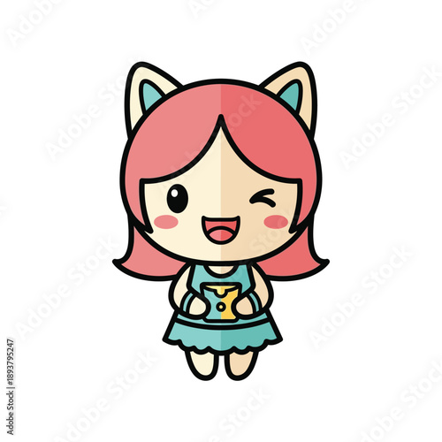 Chibi Girl with Cat Ears Vector Illustration