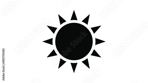 A striking black sun icon with pointed rays a bold silhouette