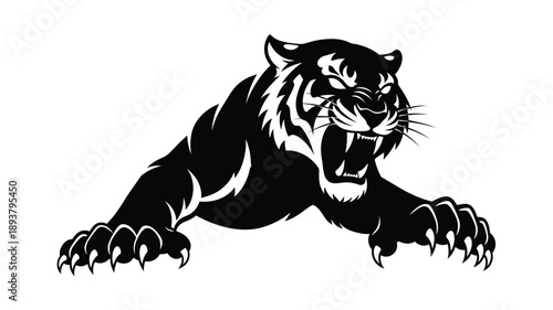 Aggressive tiger design with sharp claws and open mouth a striking silhouette