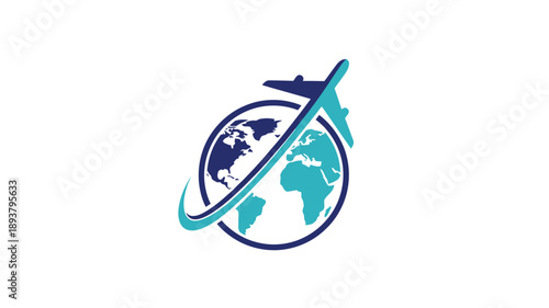 Global travel concept with airplane circling earth a striking silhouette