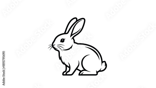 A detailed black and white illustration of a rabbit in profile silhouette