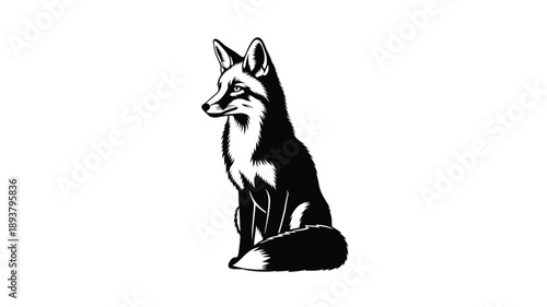 A striking depiction of a seated fox in a bold black and white silhouette