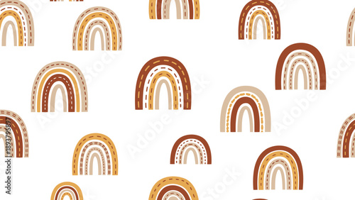 Vibrant boho rainbow pattern with earthy tones on white background for design