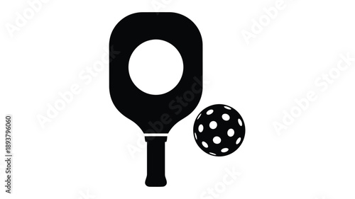 Pickleball paddle and ball graphic design in a striking black silhouette