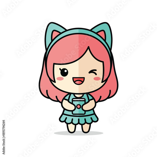 Chibi Girl with Cat Ears Vector Illustration