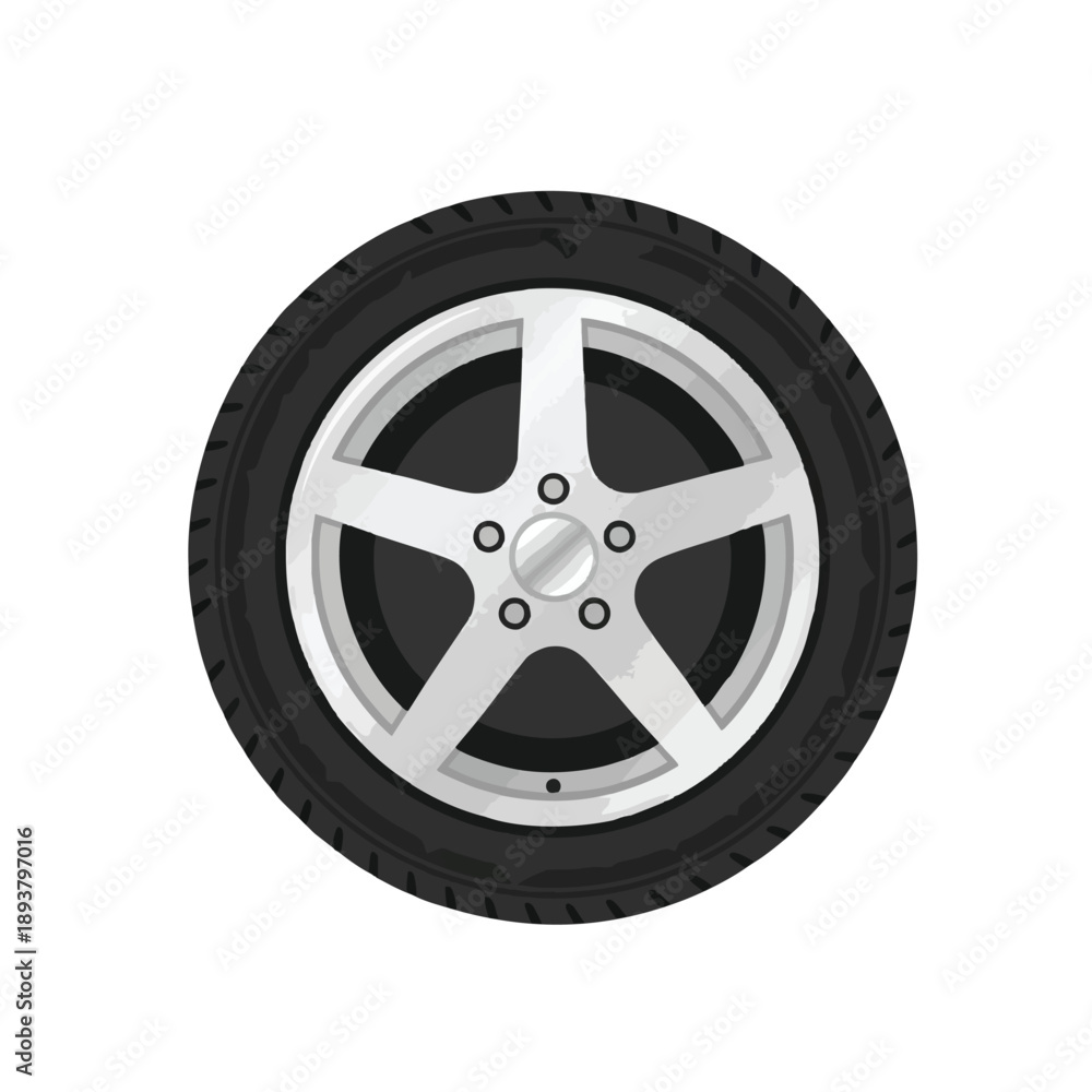 Obraz premium Car Wheel with Silver Alloy Rim and Black Tire
