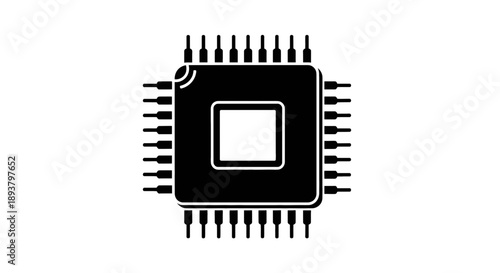 Black silhouette icon of a microchip or integrated circuit representing modern technology